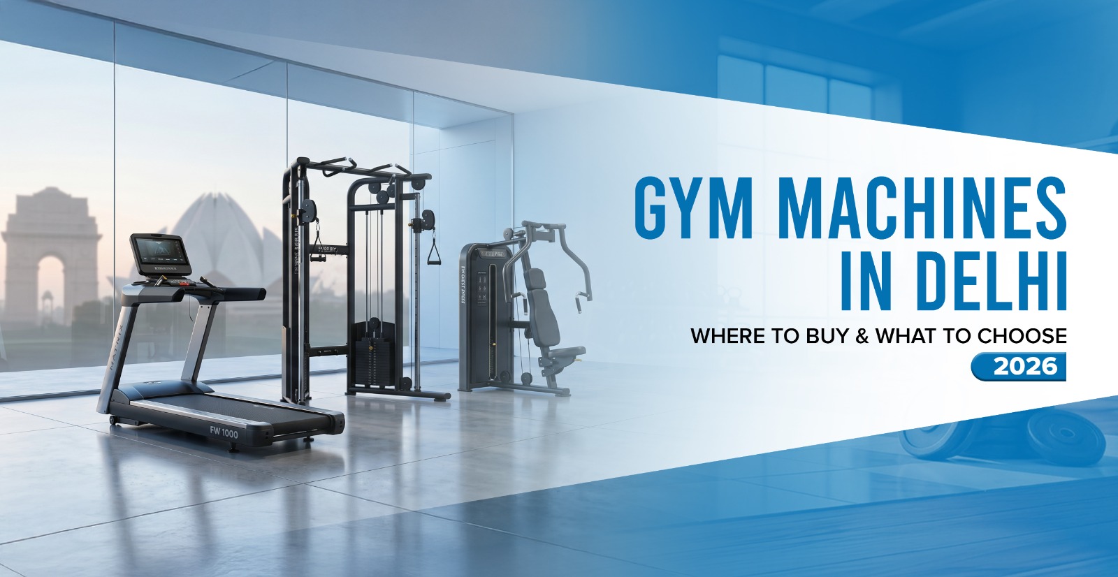 Modern commercial gym with cardio machines, strength equipment, and functional training setup in Delhi