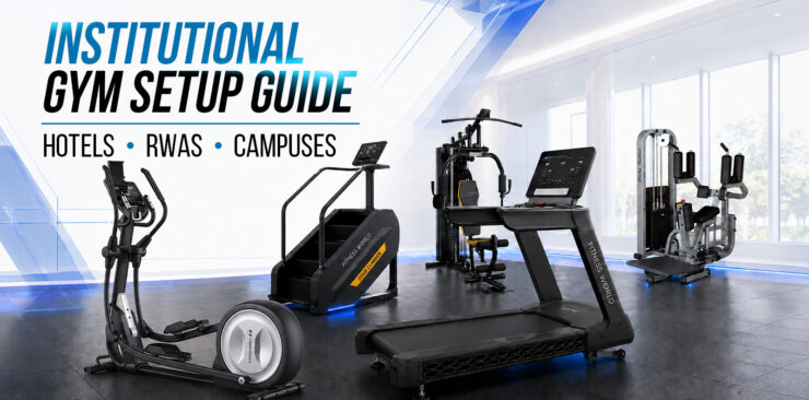 Institutional gym equipment setup for hotels, RWAs, and campuses by Fitness World